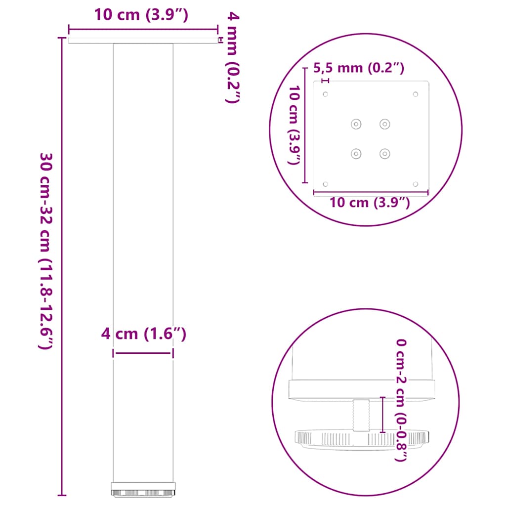 Kavos staliuko kojelės, 4 vnt., antracito, 30-32cm, plienas