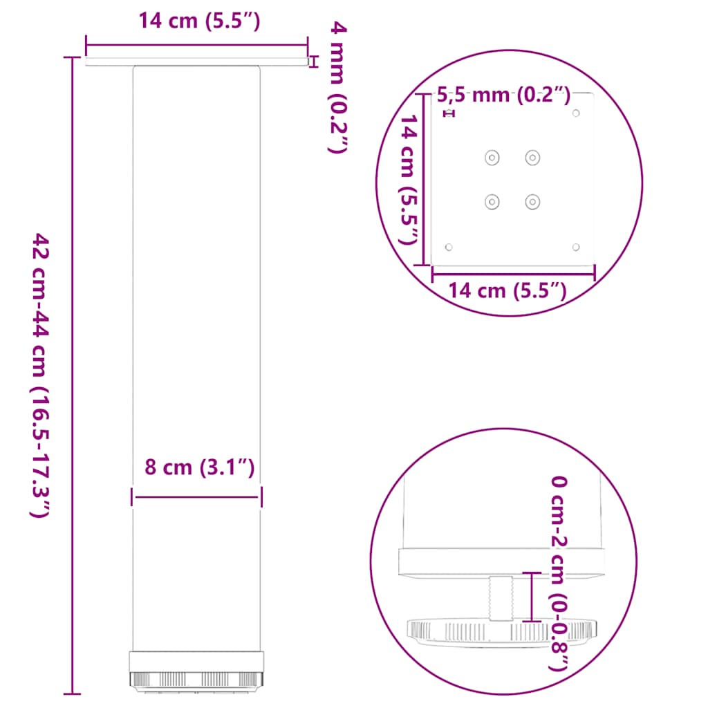 Kavos staliuko kojelės, 4 vnt., antracito, 42-44cm, plienas