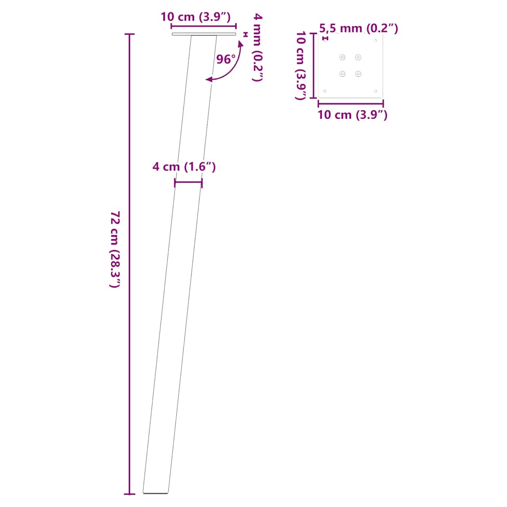 Kavos staliuko kojelės, 4 vnt., antracito, 72cm, plienas