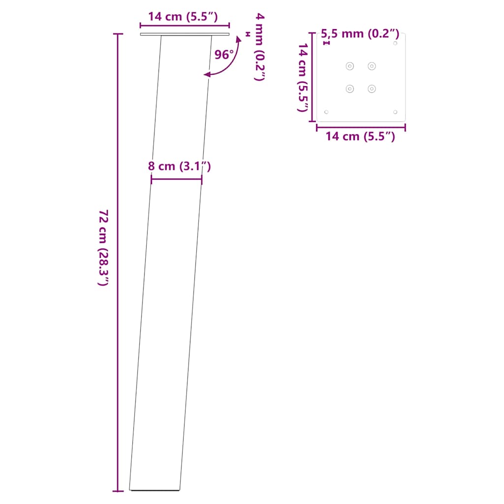 Kavos staliuko kojelės, 4 vnt., antracito, 72cm, plienas