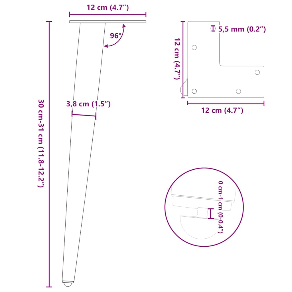 Kavos staliuko kojelės, 4 vnt., antracito, 30-31cm, plienas