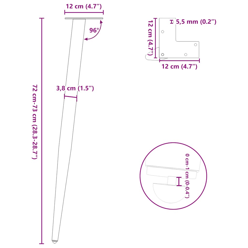 Kavos staliuko kojelės, 4vnt., natūralus plienas, 72-73cm