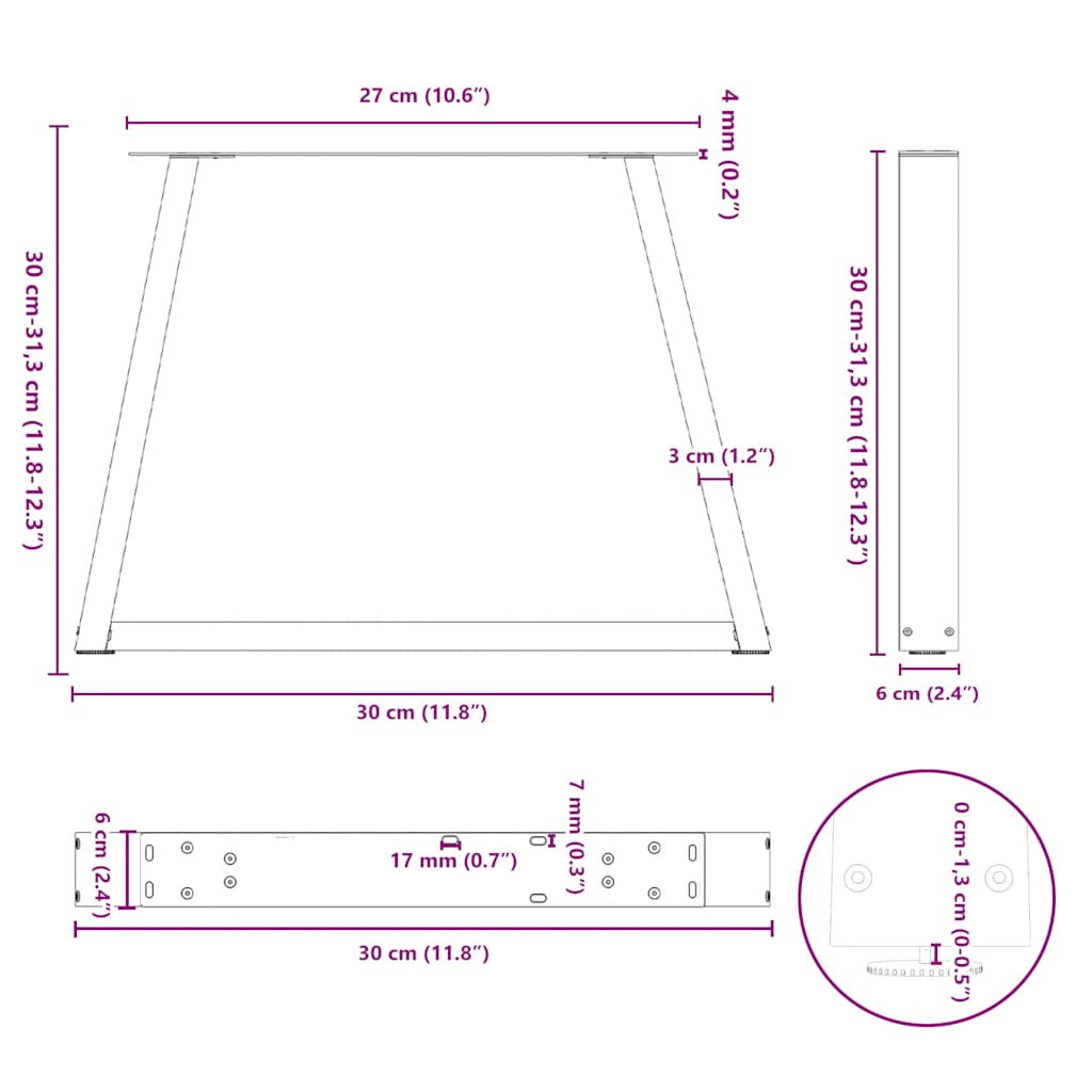 Kavos staliuko kojelės V formos 2 vnt Juoda 30x(30-31,3) cm