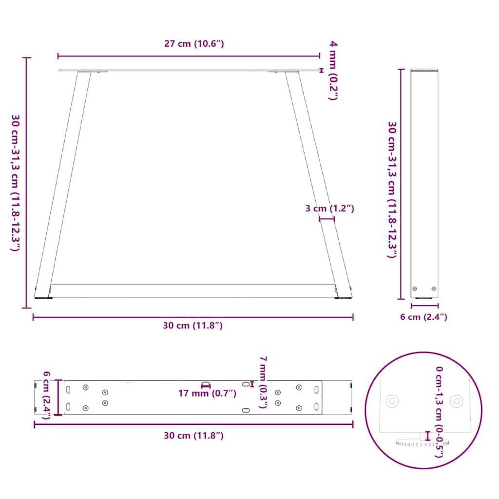 Valgomojo stalo kojos V formos 2 vnt Antracitas 30x(30-31,3) cm