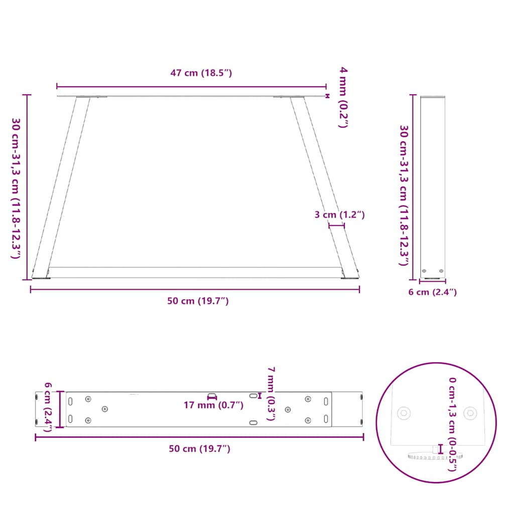 Valgomojo stalo kojos V formos 2 vnt Juoda 50x(30-31,3) cm