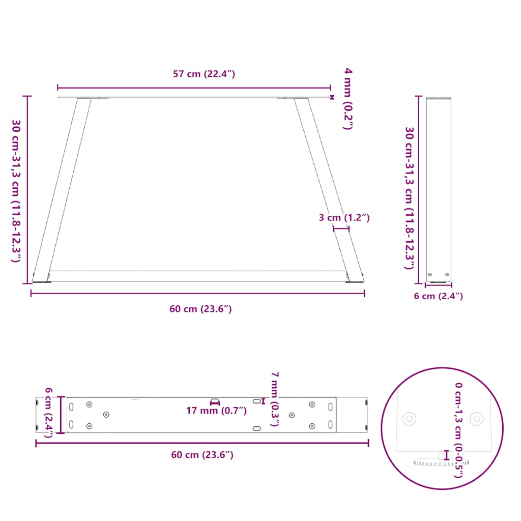 Valgomojo stalo kojos V formos 2 vnt Juoda 60x(30-31,3) cm