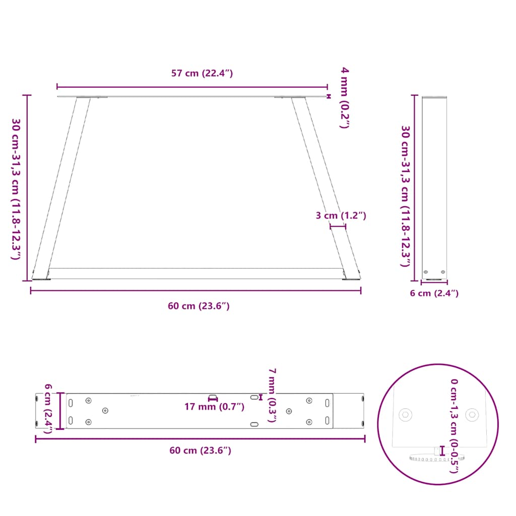 Valgomojo stalo kojos V formos 2 vnt Baltos 60x(30-31,3) cm