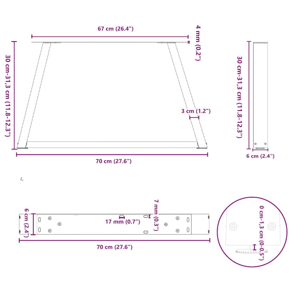 Valgomojo stalo kojos V formos 2 vnt Antracitas 70x(30-31,3) cm