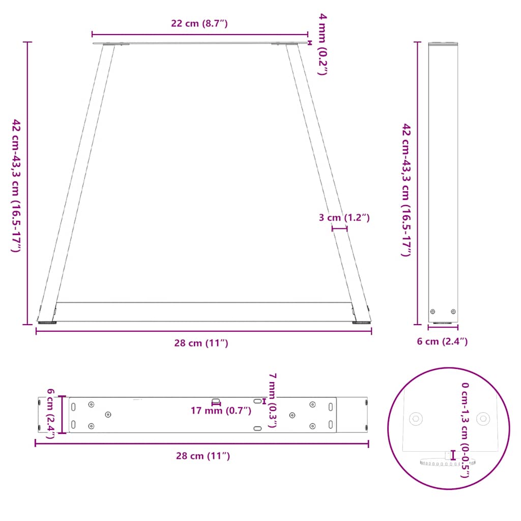 Valgomojo stalo kojos V formos 2 vnt Juoda 28x(42-43,3) cm