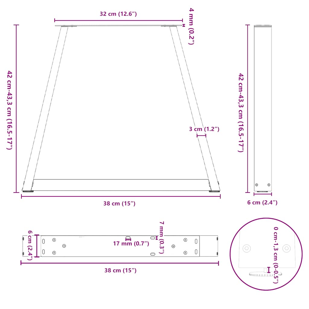 Valgomojo stalo kojos V formos 2 vnt Juoda 38x(42-43,3) cm