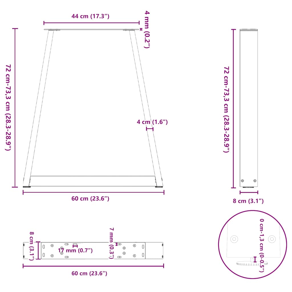 Kavos staliuko kojelės, V formos, 2 vnt., juoda, 60x(72-73)cm