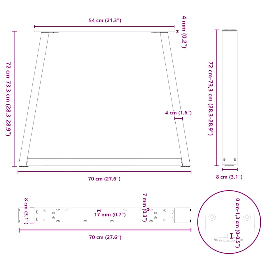 Valgomojo stalo kojos V formos 2 vnt Juoda 70x(72-73,3) cm