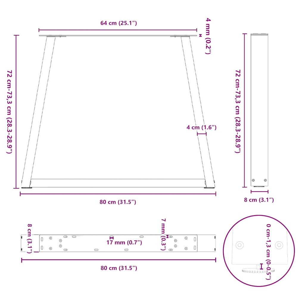 Valgomojo stalo kojos V formos 2 vnt Juoda 80x(72-73,3) cm