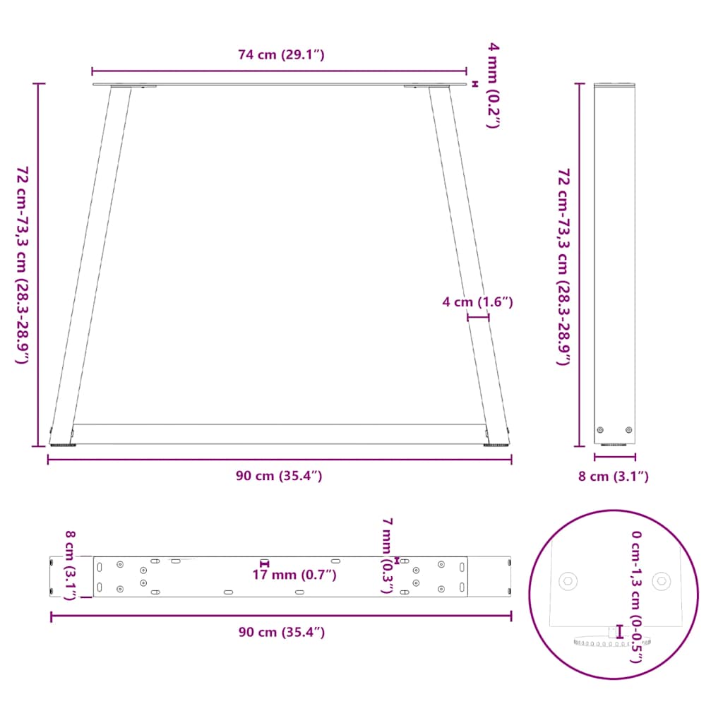 Valgomojo stalo kojos V formos 2 vnt Juoda 90x(72-73,3) cm