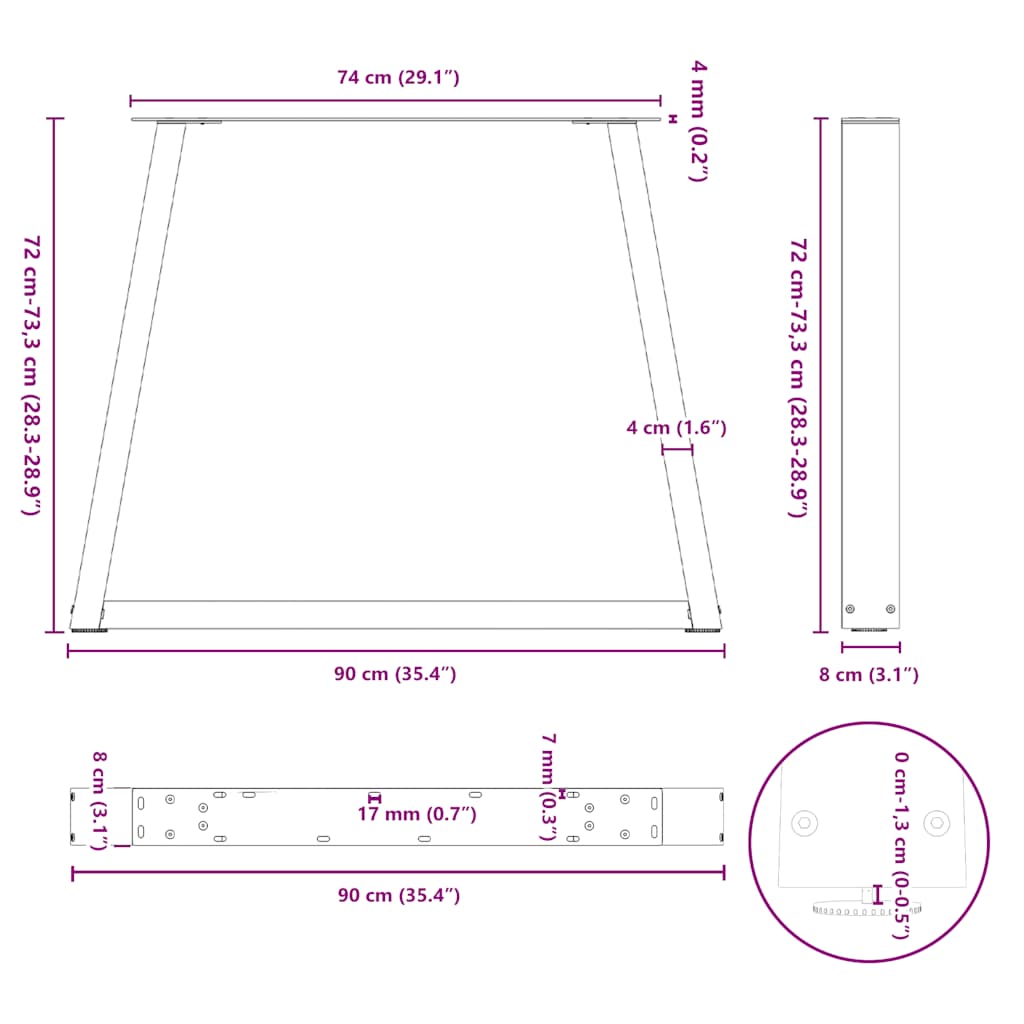 Valgomojo stalo kojos V formos 2 vnt Baltos 90x(72-73,3) cm