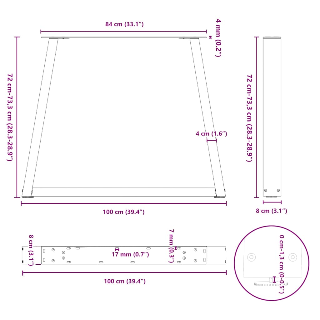 Valgomojo stalo kojos V formos 2 vnt Juoda 100x(72-73,3) cm