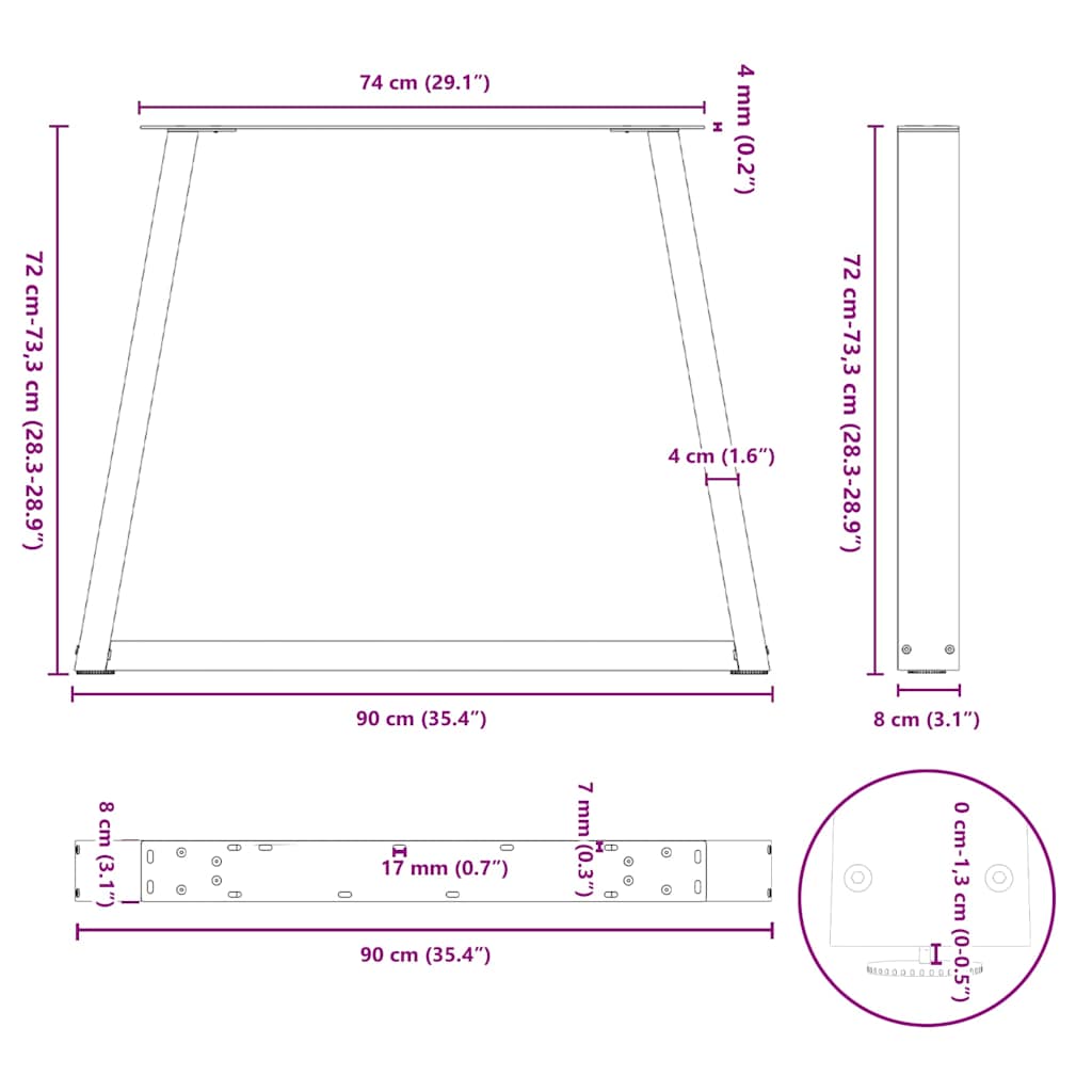 Valgomojo stalo kojos V formos 3 vnt Baltos 90x(72-73,3) cm