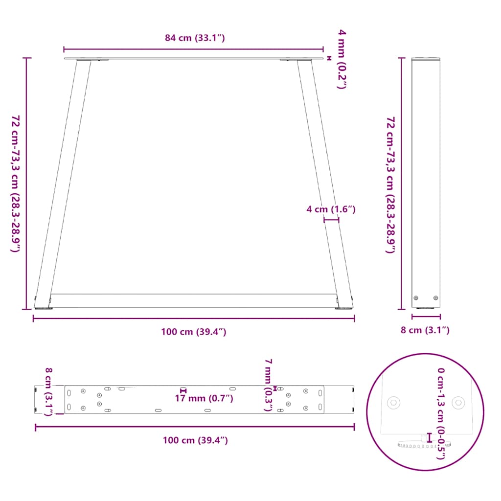 Valgomojo stalo kojos V formos 3 vnt Juoda 100x(72-73,3) cm