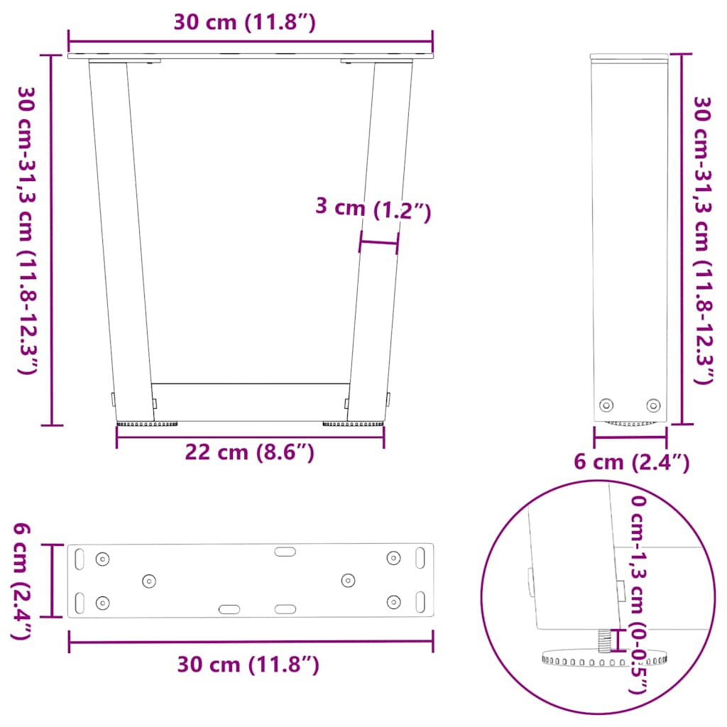 Valgomojo stalo kojos V formos 2 vnt Antracitas 30x(30-31,3) cm