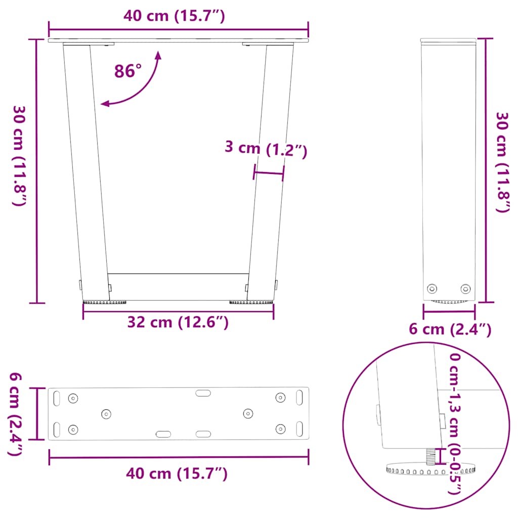 Valgomojo stalo kojos V formos 2 vnt Juoda 40x(30-31,3) cm