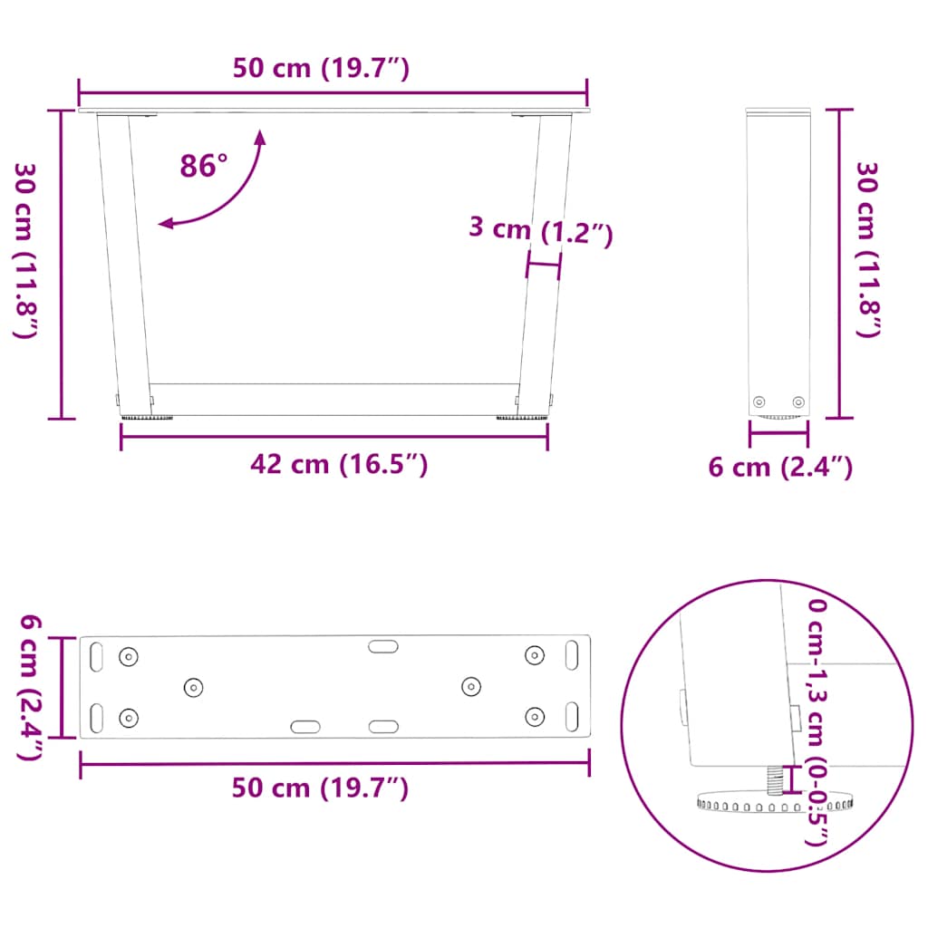 Valgomojo stalo kojos V formos 2 vnt Juoda 50x(30-31,3) cm