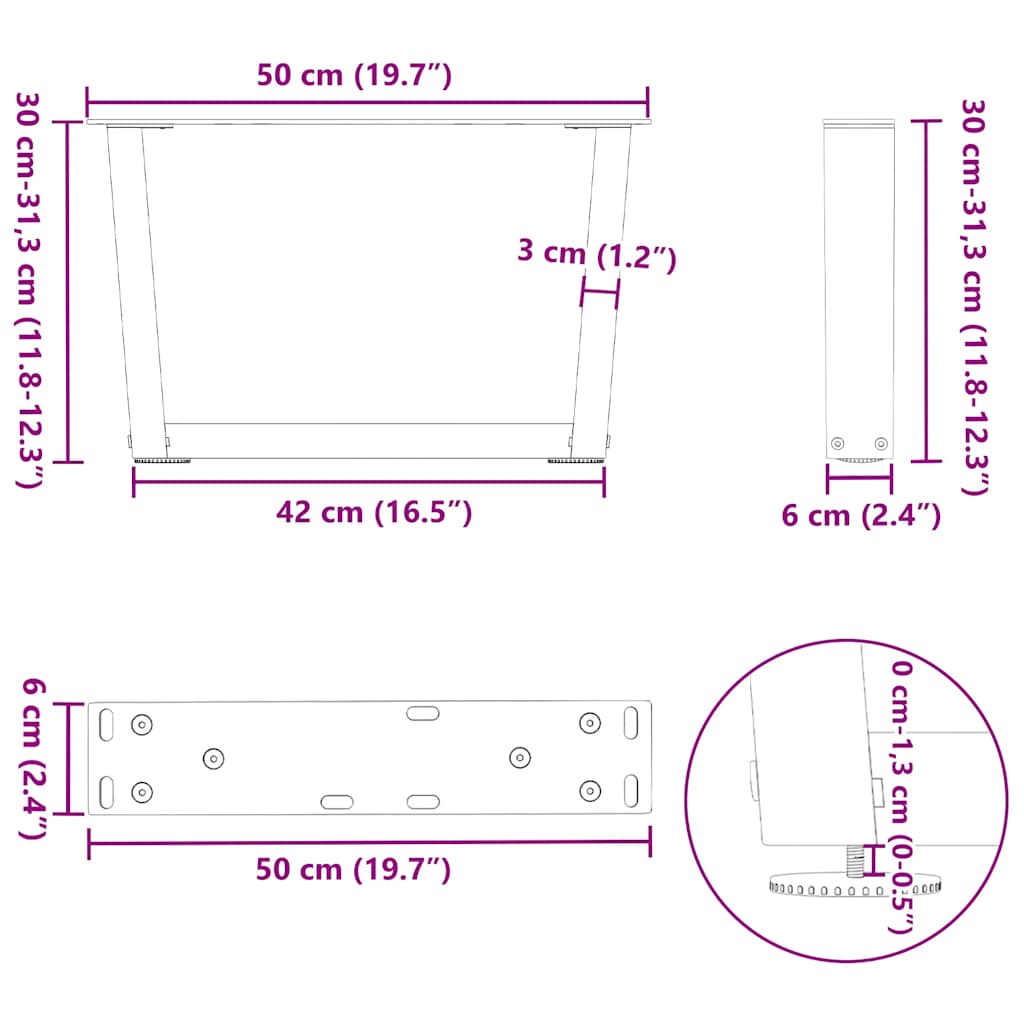 Valgomojo stalo kojos V formos 2 vnt Baltos 50x(30-31,3) cm