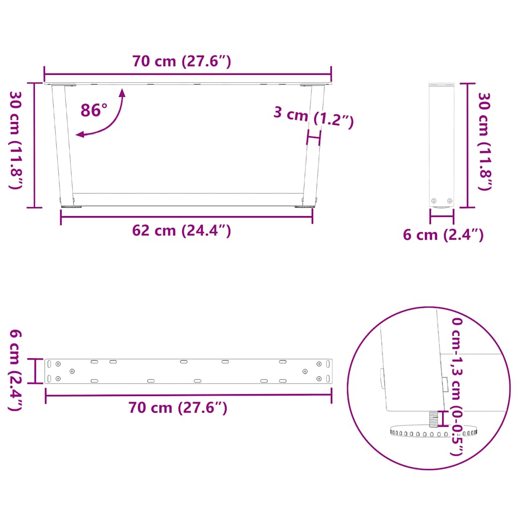 Valgomojo stalo kojos V formos 2 vnt Baltos 70x(30-31,3) cm