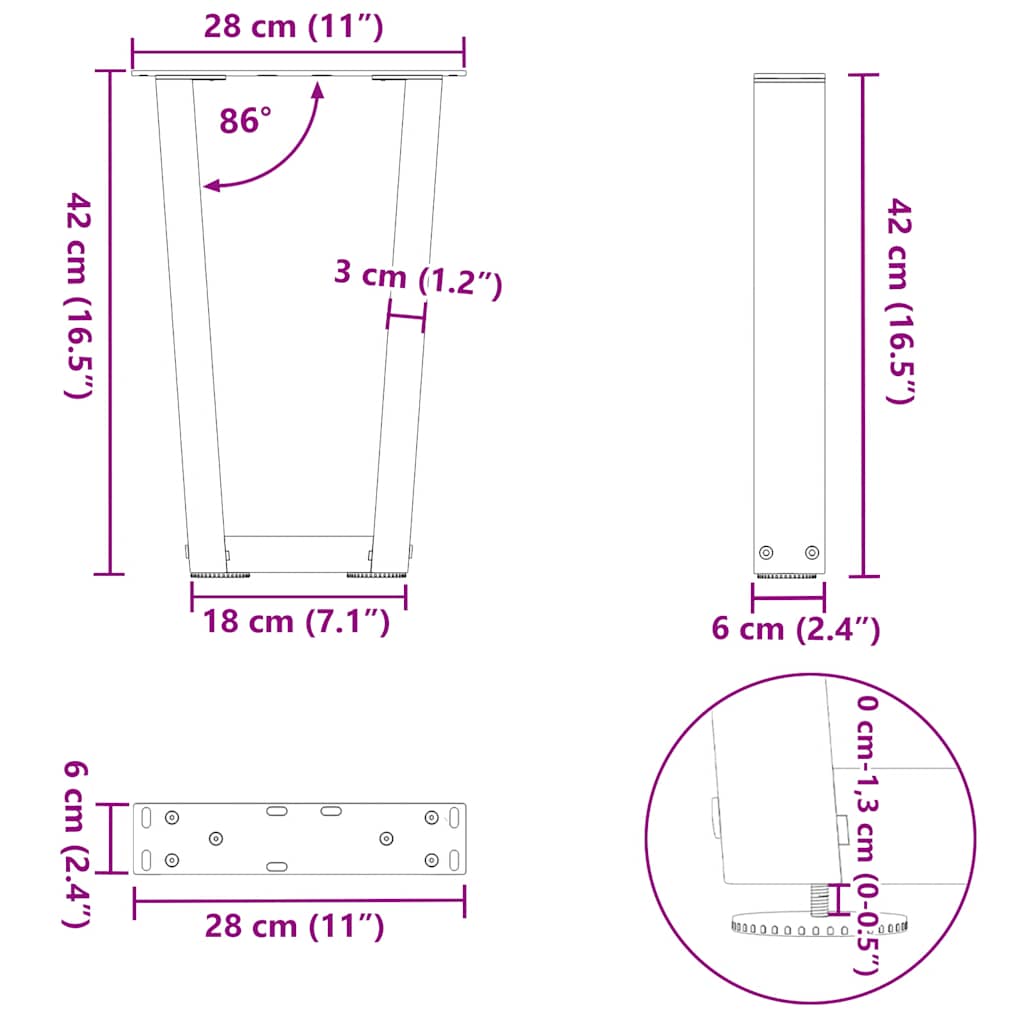 Valgomojo stalo kojos V formos 2 vnt Juoda 28x(42-43,3) cm