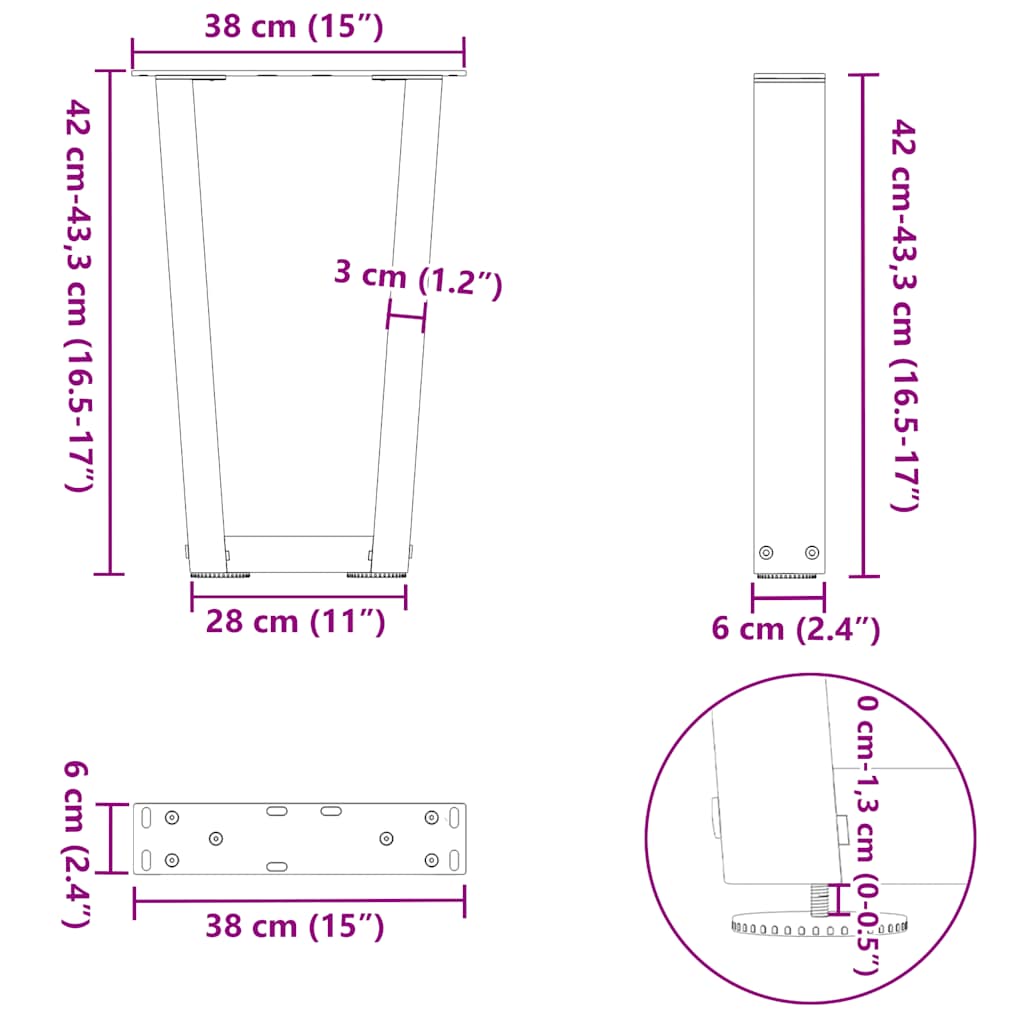 Valgomojo stalo kojos V formos 2 vnt Juoda 38x(42-43,3) cm