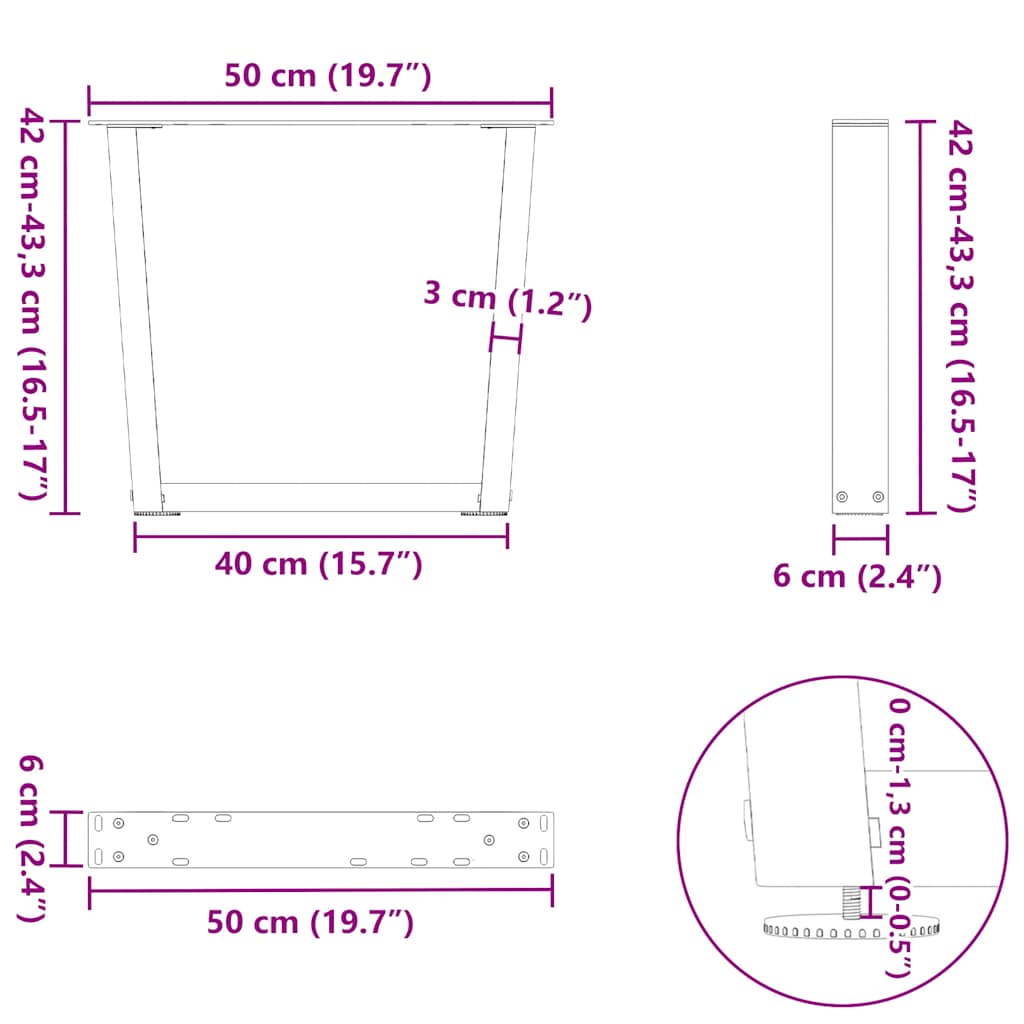 Valgomojo stalo kojos V formos 2 vnt Juoda 50x(42-43,3) cm