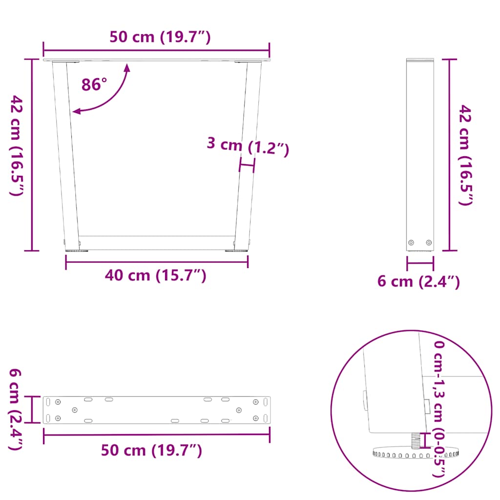 Valgomojo stalo kojos V formos 2 vnt Baltos 50x(42-43,3) cm