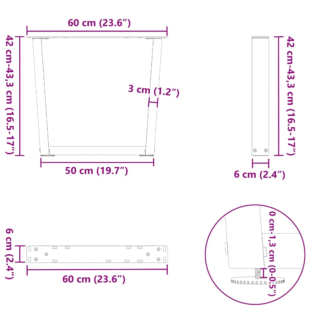 Valgomojo stalo kojos V formos 2 vnt Juoda 60x(42-43,3) cm