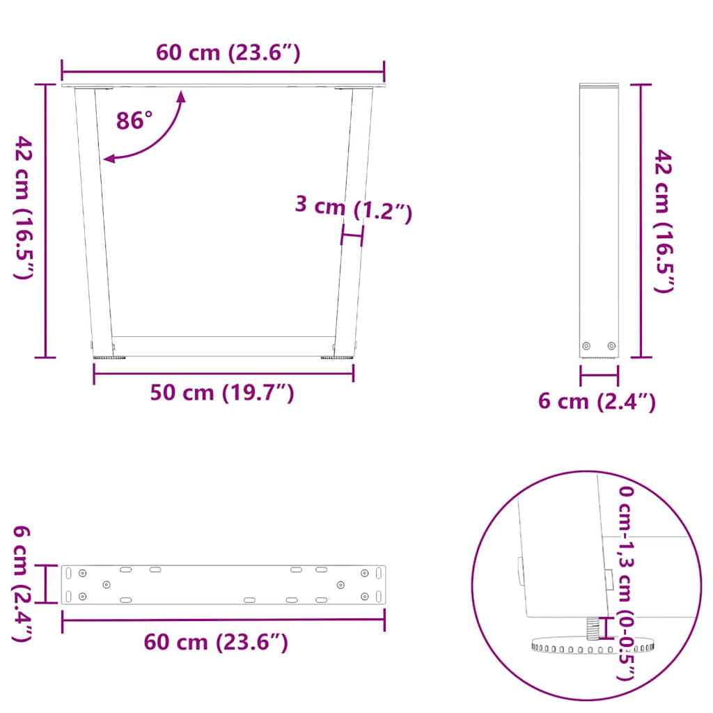 Valgomojo stalo kojos V formos 2 vnt Baltos 60x(42-43,3) cm