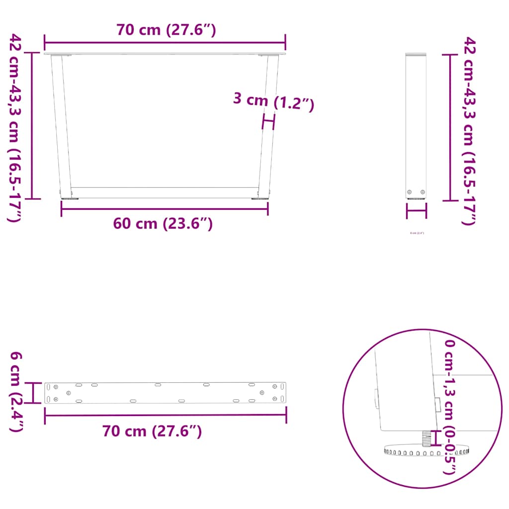 Valgomojo stalo kojos V formos 2 vnt Baltos 70x(42-43,3) cm