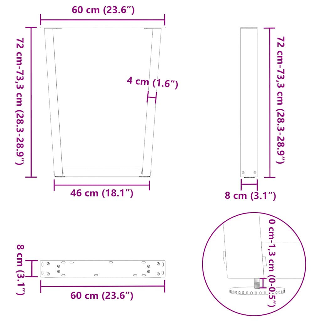 Valgomojo stalo kojos V formos 2 vnt Baltos 60x(72-73,3) cm