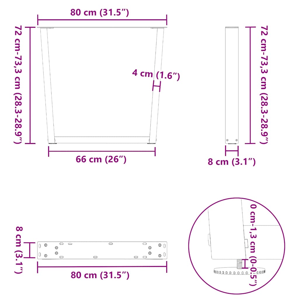 Valgomojo stalo kojos V formos 2 vnt Juoda 80x(72-73,3) cm