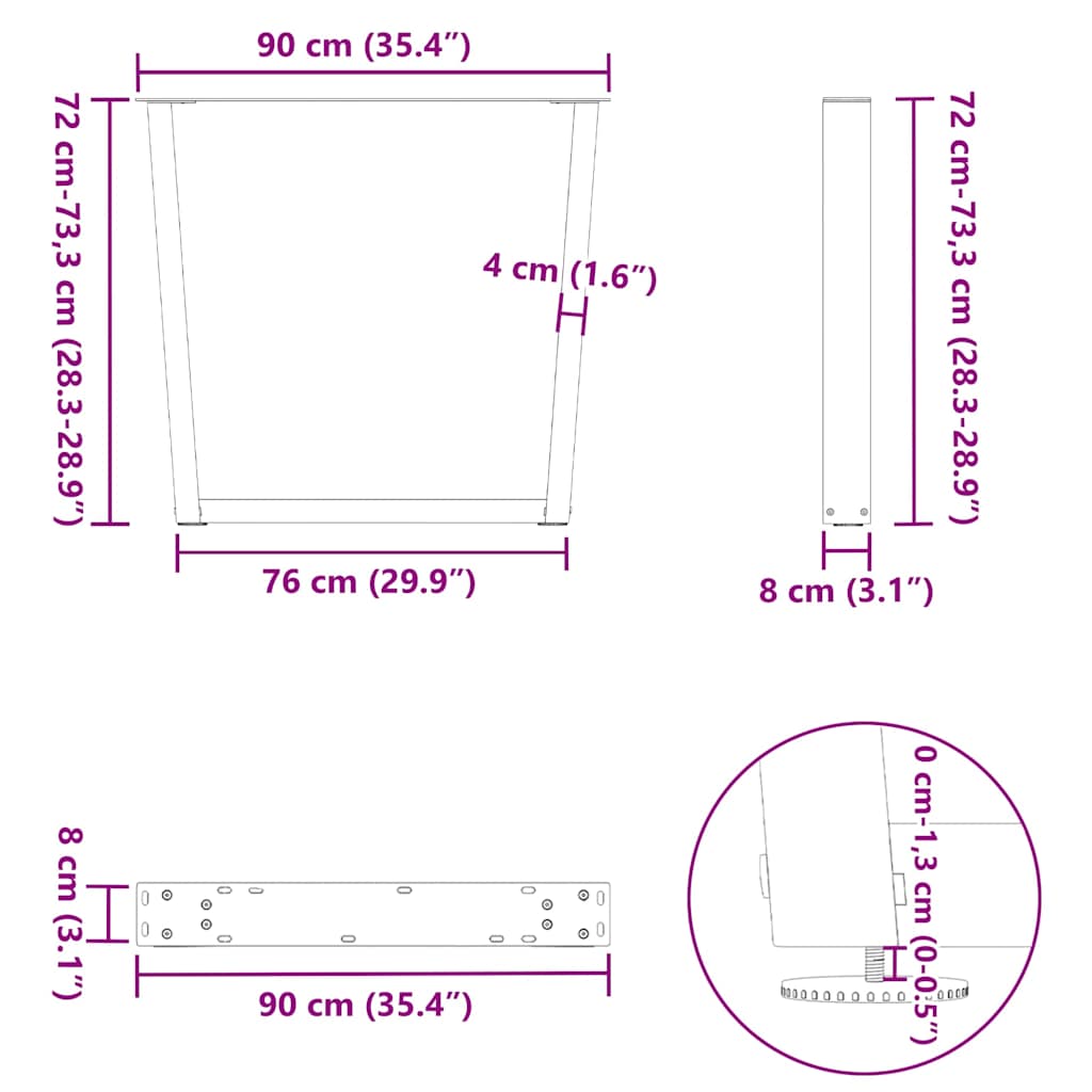 Valgomojo stalo kojos V formos 2 vnt Baltos 90x(72-73,3) cm