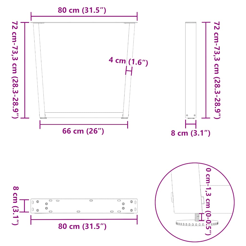 Valgomojo stalo kojos V formos 3 vnt Baltos 80x(72-73,3) cm