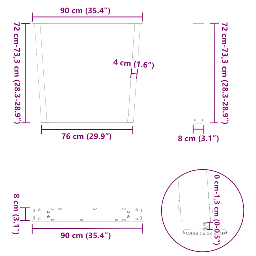 Valgomojo stalo kojos V formos 3 vnt Juoda 90x(72-73,3) cm