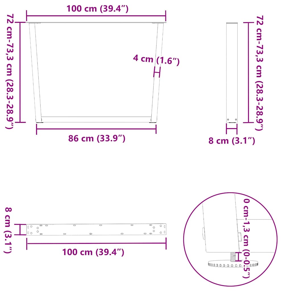 Valgomojo stalo kojos V formos 3 vnt Juoda 100x(72-73,3) cm