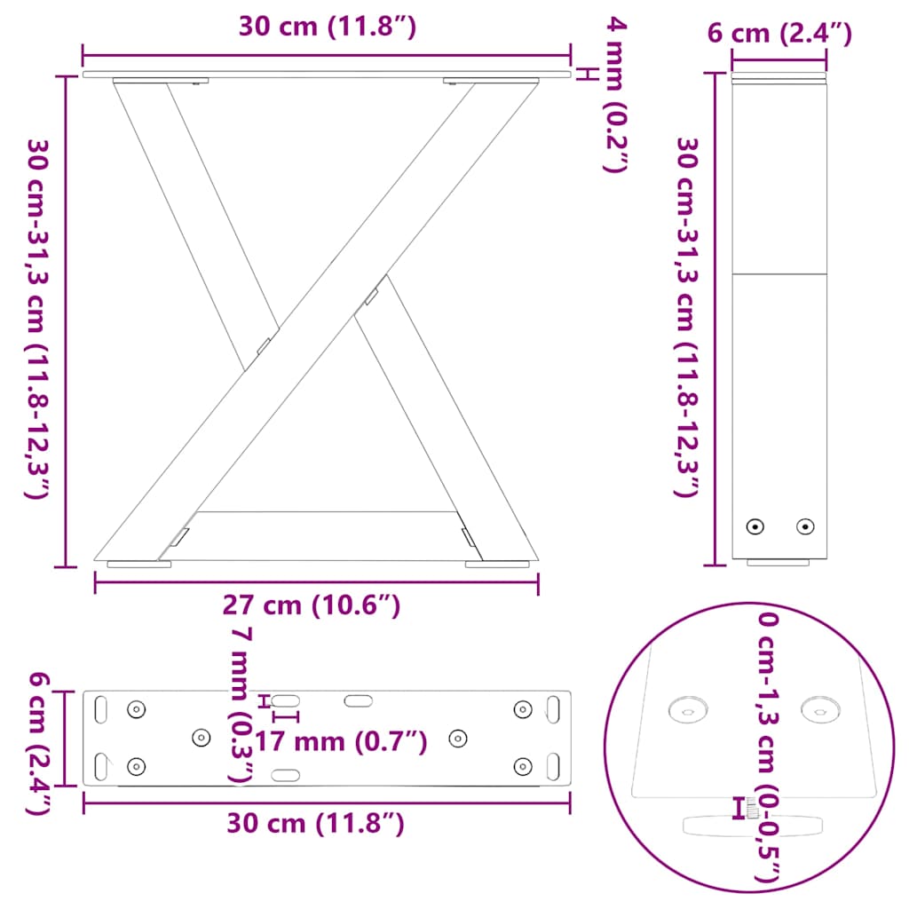 Kavos staliuko kojelės 2 vnt Baltos 30x(30-31,3) cm Plienas