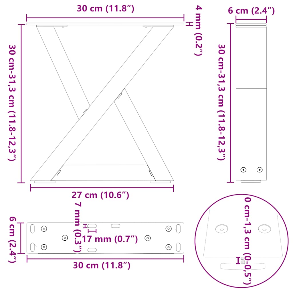 Kavos staliuko kojelės 2 vnt Antracitas 30x(30-31,3) cm Plienas