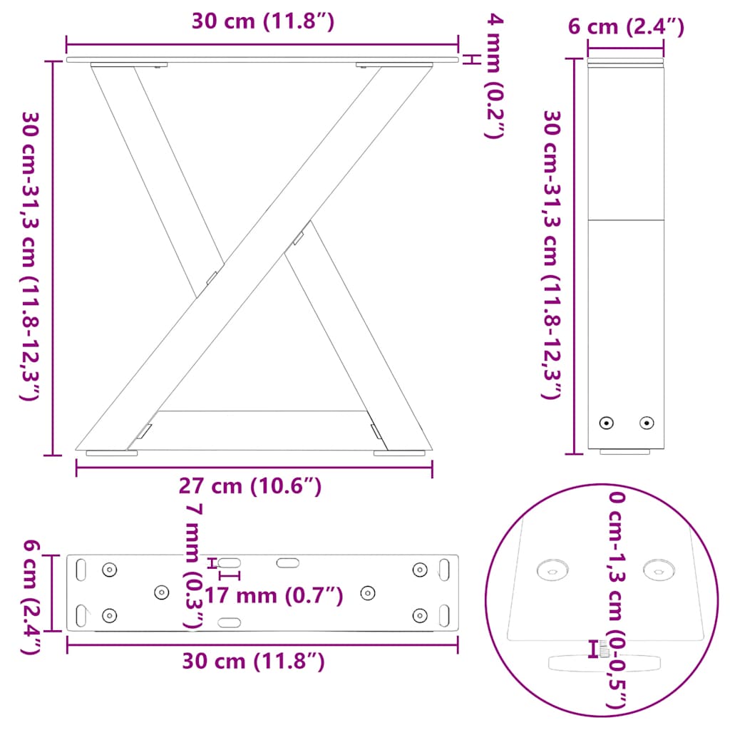 Kavos staliuko kojelės 2 vnt Natūralus plienas 30x(30-31,3) cm