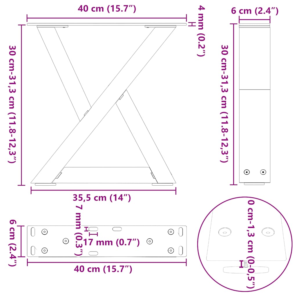 Kavos staliuko kojelės 2 vnt Antracitas 40x(30-31,3) cm Plienas