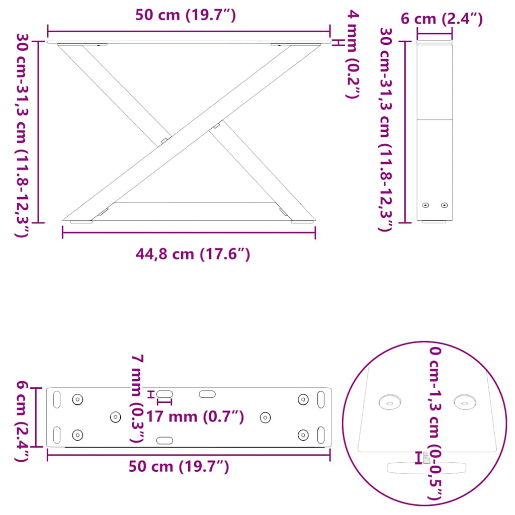 Kavos staliuko kojelės 2 vnt Juoda 50x(30-31,3) cm Plienas