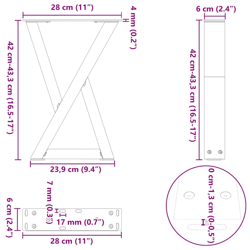 Kavos staliuko kojelės 2 vnt Juoda 28x(42-43,3) cm Plienas