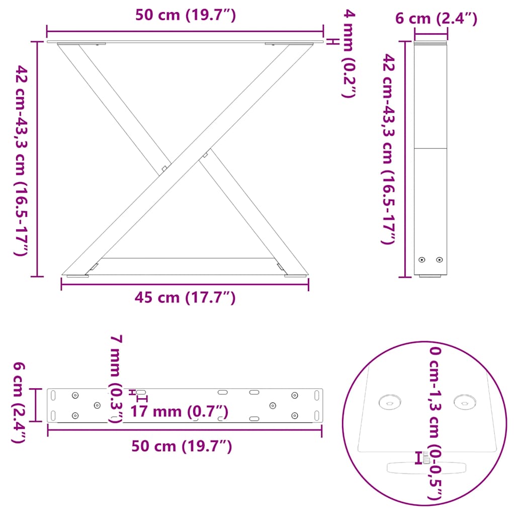 Kavos staliuko kojelės 2 vnt Juoda 50x(42-43,3) cm Plienas