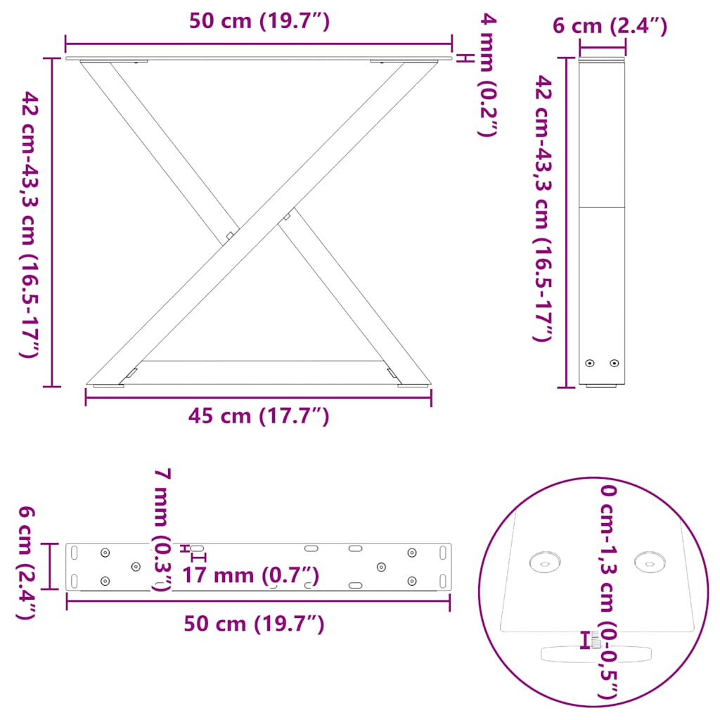 Kavos staliuko kojelės 2 vnt Baltos 50x(42-43,3) cm Plienas