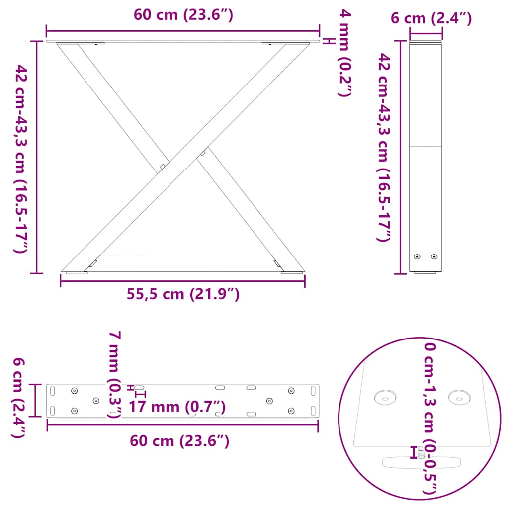 Kavos staliuko kojelės 2 vnt Baltos 60x(42-43,3) cm Plienas