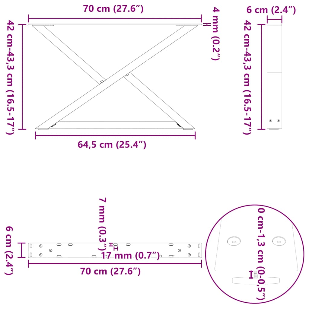 Kavos staliuko kojelės 2 vnt Juoda 70x(42-43,3) cm Plienas